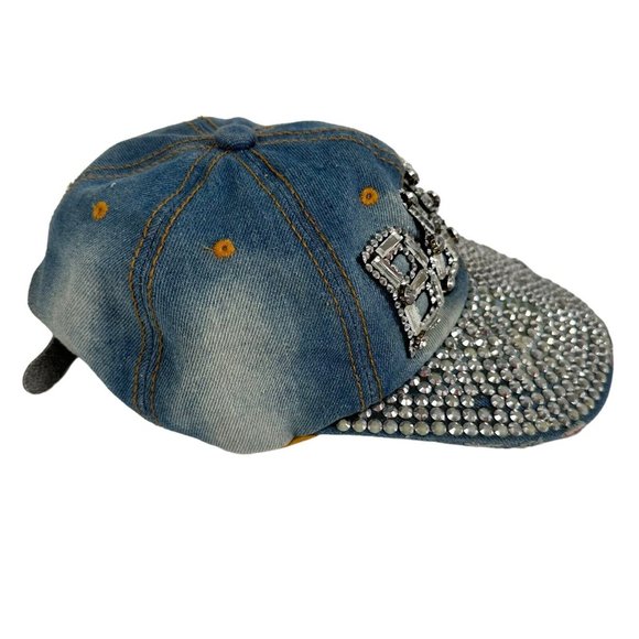 Womens Boss Hat Blue Denim Rhinestones Bling Cap One Size Adjustable Magid Hats - Picture 9 of 11